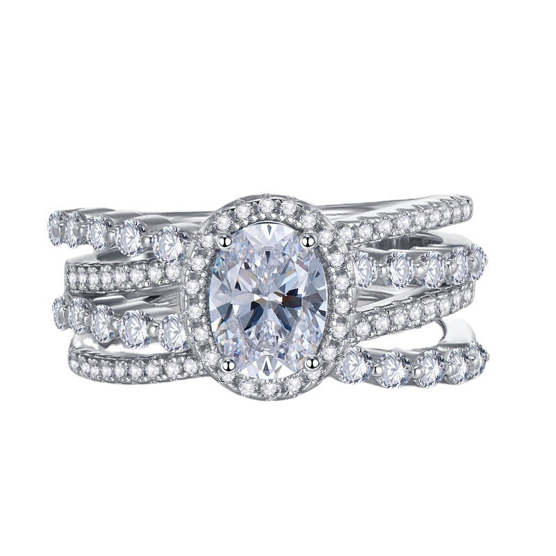 Urqanyu S925 silver micro-diamond oval cubic zirconia ring 6*8mm