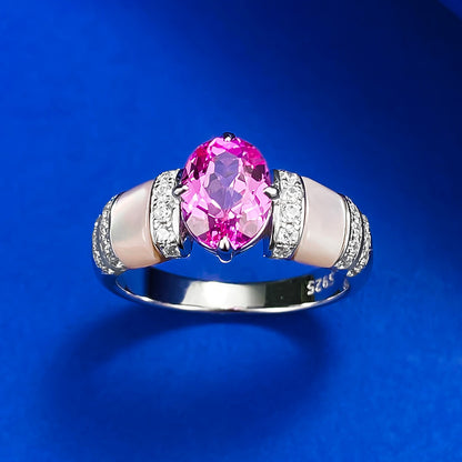 Urqanyu 925 silver natural pink shell rupee red cubic zirconia diamond ring silver