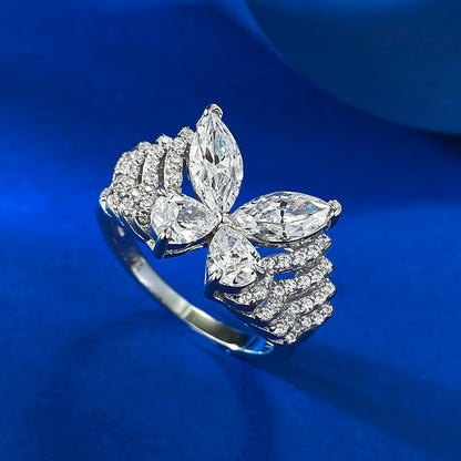 Urqanyu S925 silver phantom butterfly layered butterfly cubic zirconia diamond ring