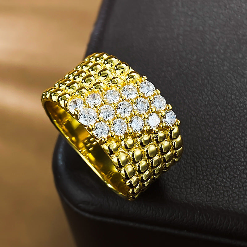 Urqanyu S925 silver gold-plated beads simple and atmospheric cubic zirconia diamond ring