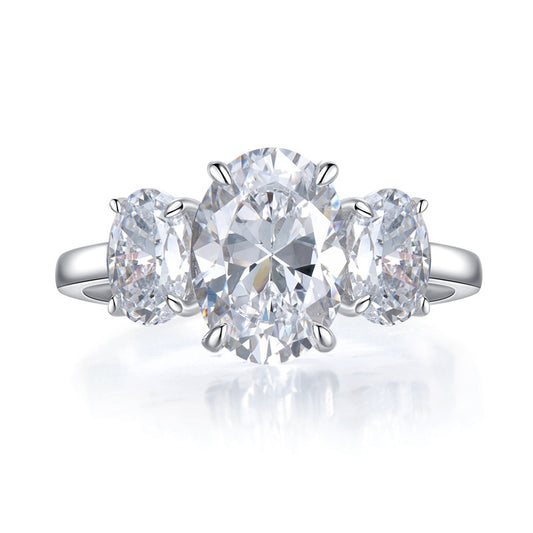 Urqanyu S925 silver oval four-claw support diamond three cubic zirconia engagement ring 8*11
