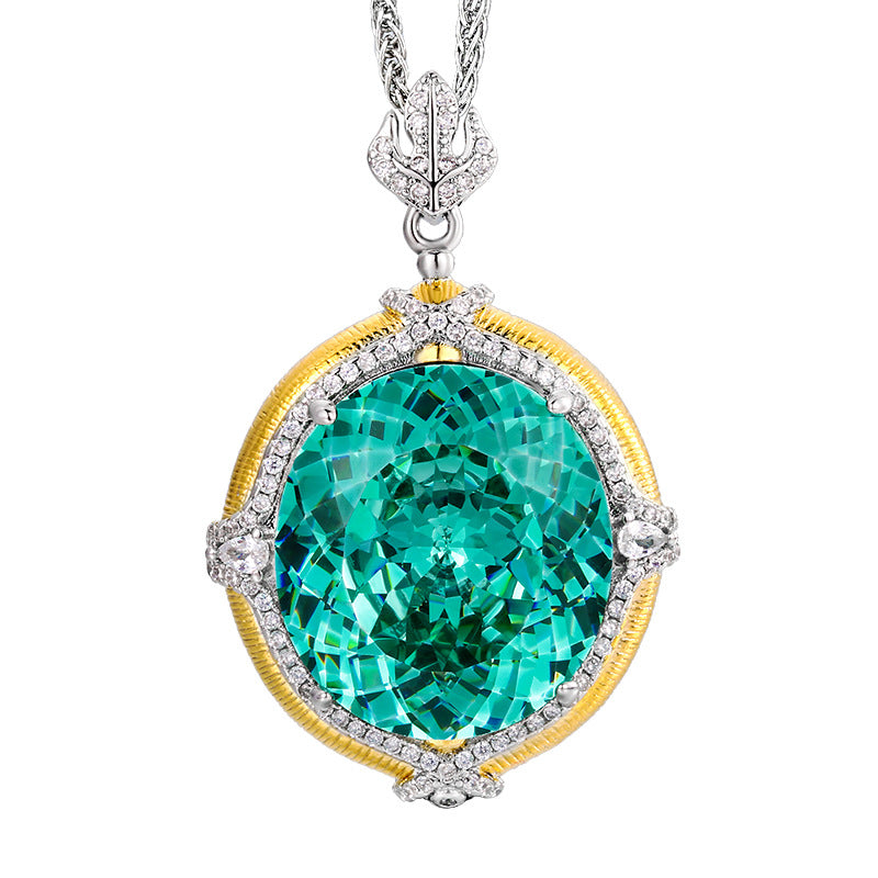 Urqanyu copper-based gold-plated simulated Para green temperament retro square zirconia pendant necklace
