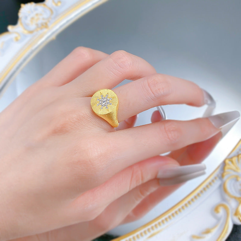 Urqanyu S925 silver gold-plated brushed hexagram cubic zirconia ring