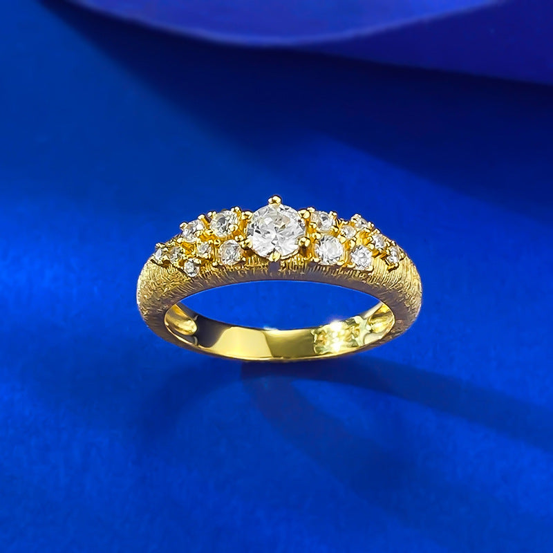 Urqanyu S925 silver gold-plated brushed sky full of stars exquisite simple style cubic zirconia ring