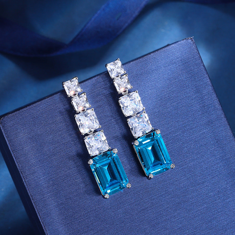 Urqanyu copper-based gold-plated fashion colored gemstone simulated aquamarine yellow diamond cubic zirconia pendant earrings 10mm