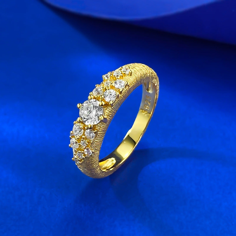 Urqanyu S925 silver gold-plated brushed sky full of stars exquisite simple style cubic zirconia ring