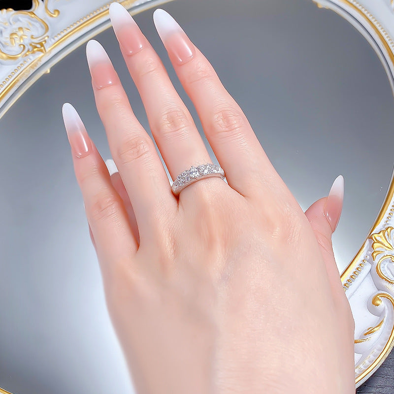Urqanyu S925 silver gold-plated brushed sky full of stars exquisite simple style cubic zirconia ring