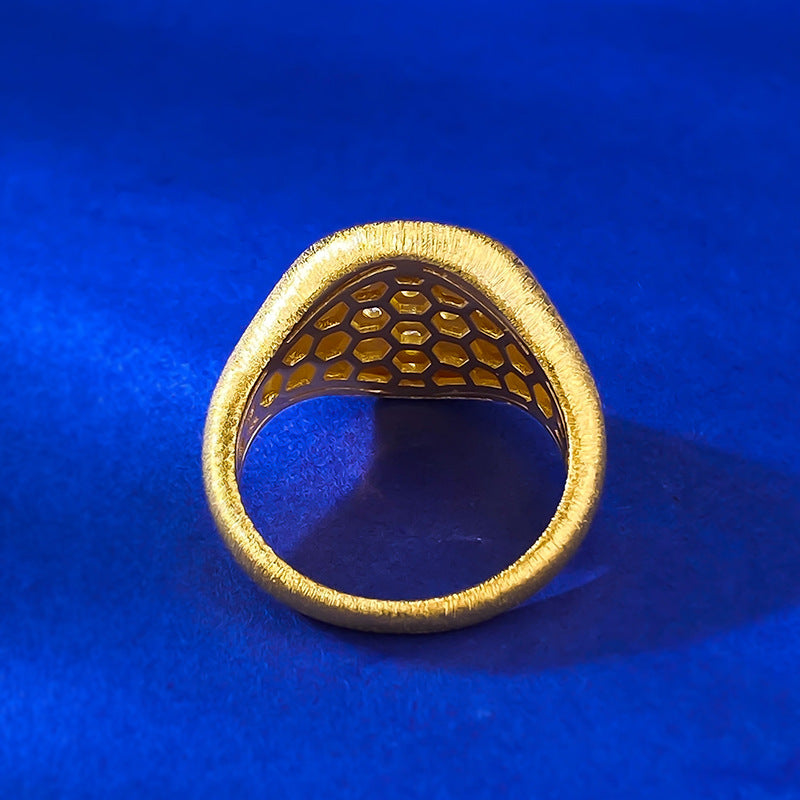 Urqanyu S925 silver gold-plated brushed hexagram cubic zirconia ring