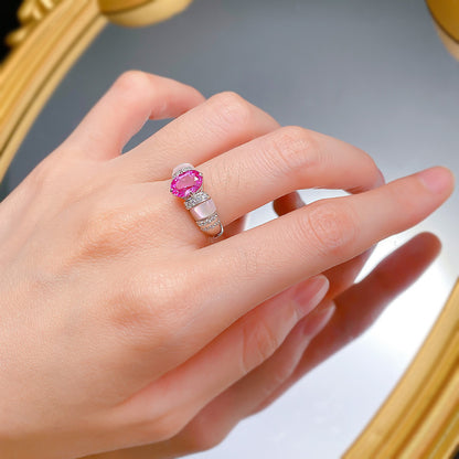 Urqanyu 925 silver natural pink shell rupee red cubic zirconia diamond ring silver