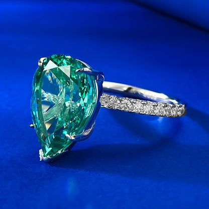Urqanyu 925 silver cubic zirconia diamond water drop emerald green wedding ring 10*14