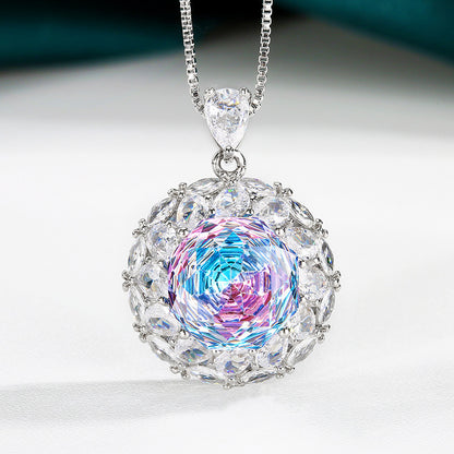 Urqanyu copper base gold-plated millennium cut gradient temperament cubic zirconia pendant necklace