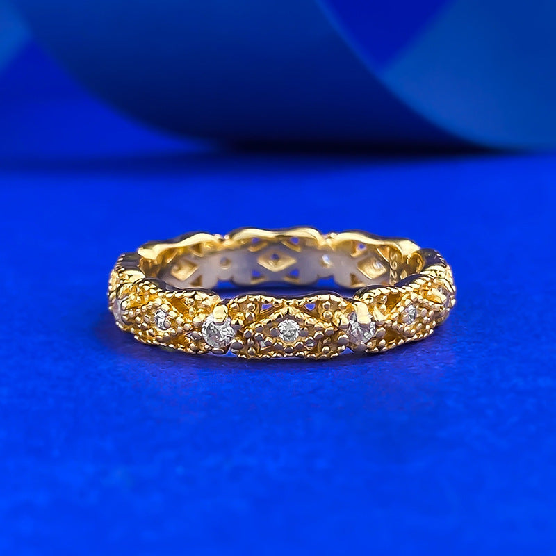 Urqanyu S925 silver retro palace lace hollow inlaid cubic zirconia diamond ring ring fashion