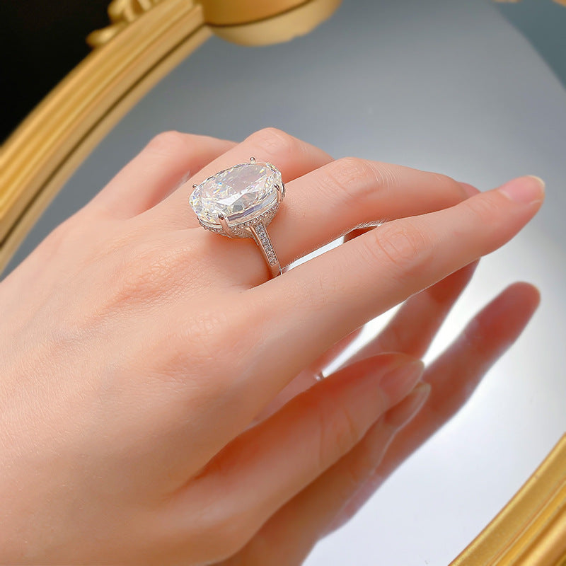 Urqanyu S925 silver large carat pigeon egg ice flower cut silver cubic zirconia ring 14*20