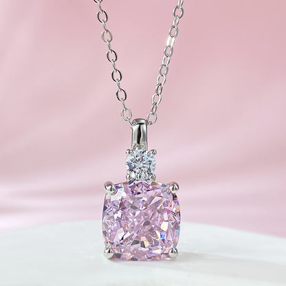 Urqanyu S925 silver 10mm pink diamond radiant cut niche design cubic zirconia necklace