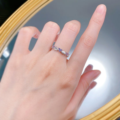 Urqanyu S925 silver retro brushed love purple full circle heart cubic zirconia ring