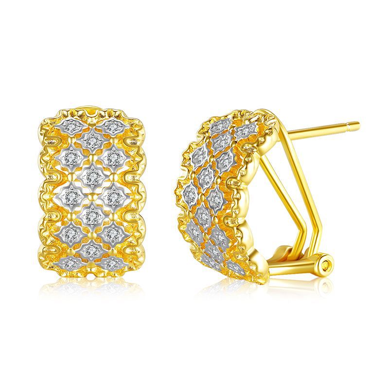 Urqanyu S925 silver Italian woven pattern carved diamond metal hollow retro palace style cubic zirconia earrings