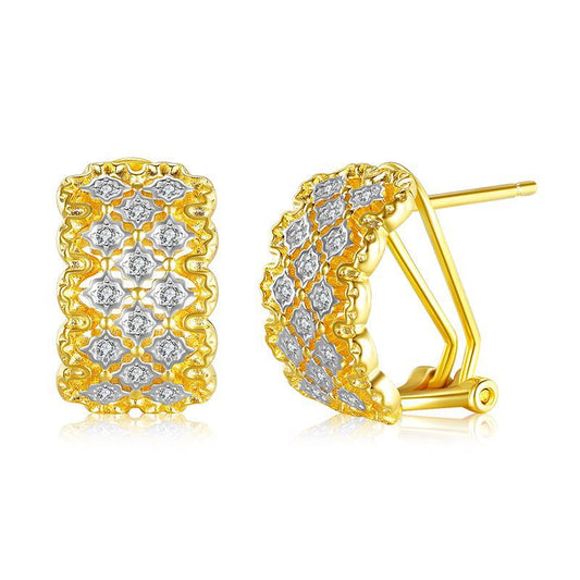 Urqanyu S925 silver Italian woven pattern carved diamond metal hollow retro palace style cubic zirconia earrings