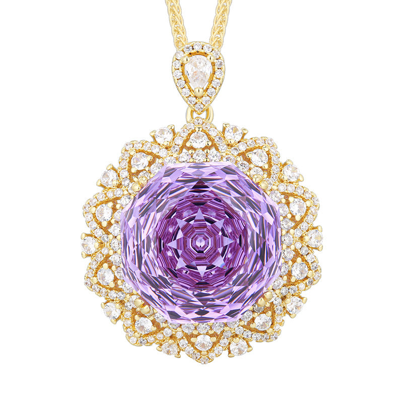 Urqanyu Copper-base gold-plated rose-cut elegant retro cubic zirconia pendant necklace
