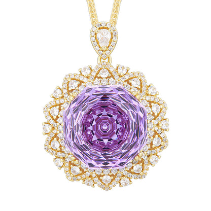 Urqanyu Copper-base gold-plated rose-cut elegant retro cubic zirconia pendant necklace