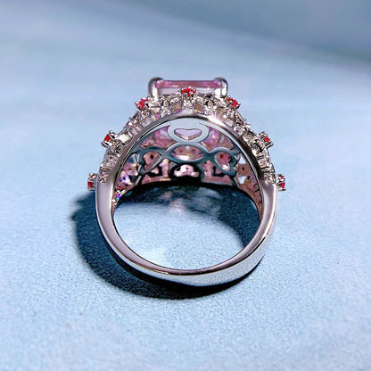 Urqanyu S925 silver oval pink cubic zirconia diamond ring 10*10
