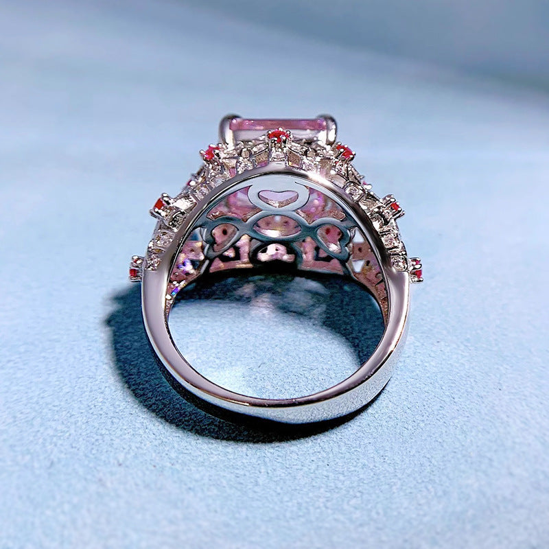 Urqanyu S925 silver oval pink cubic zirconia diamond ring 10*10