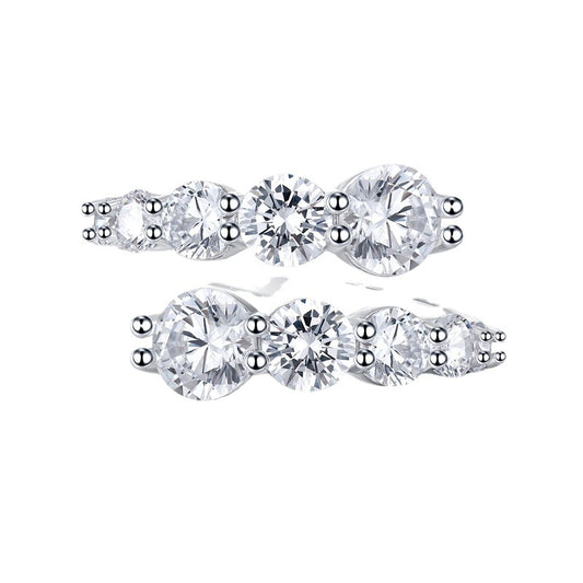 Urqanyu S925 silver open round diamond ring all-match cubic zirconia ring 6.5mm