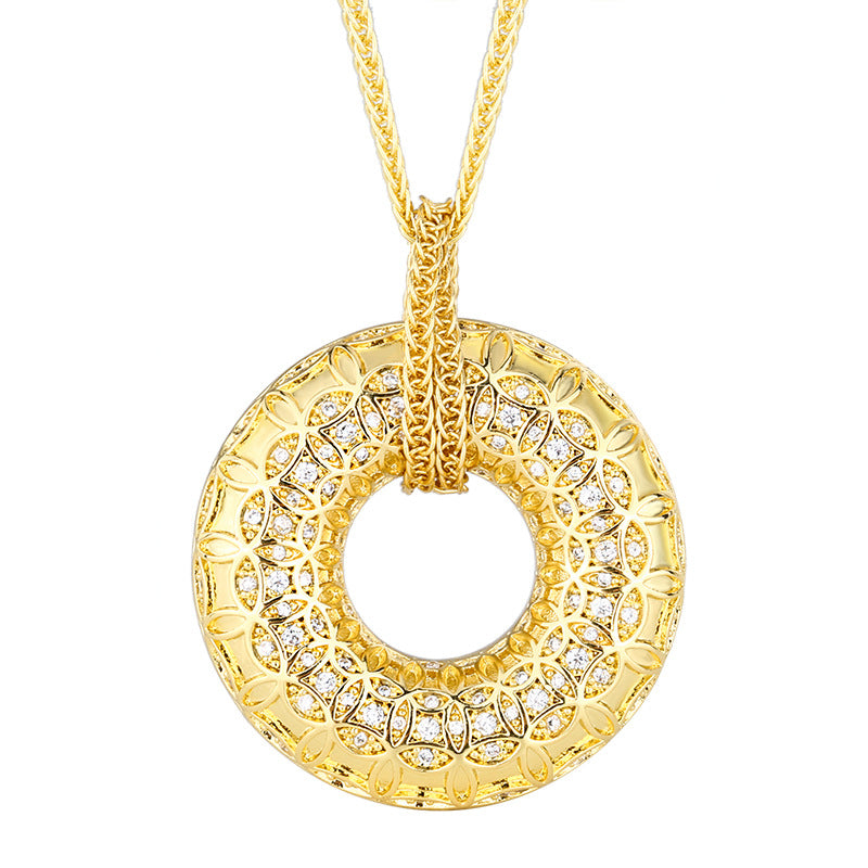 Urqanyu Copper-base gold-plated simulated gold filigree ancient coin pattern peace buckle cubic zirconia pendant necklace