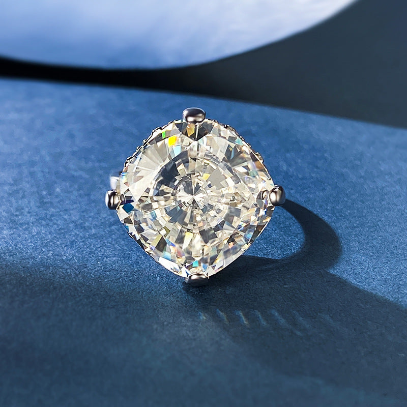 Urqanyu 925 silver luxury inlaid cubic zirconia large diamond ring 15mm