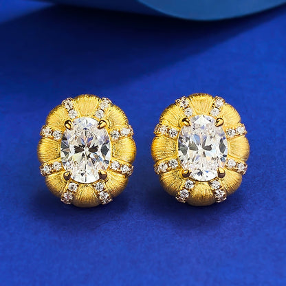 Urqanyu S925 silver gold-plated fashionable Italian brushed craft 1.5 carat pigeon egg cubic zirconia earrings