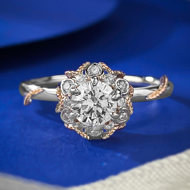 Urqanyu 925 silver 50-point simulated diamond bouquet cubic zirconia ring
