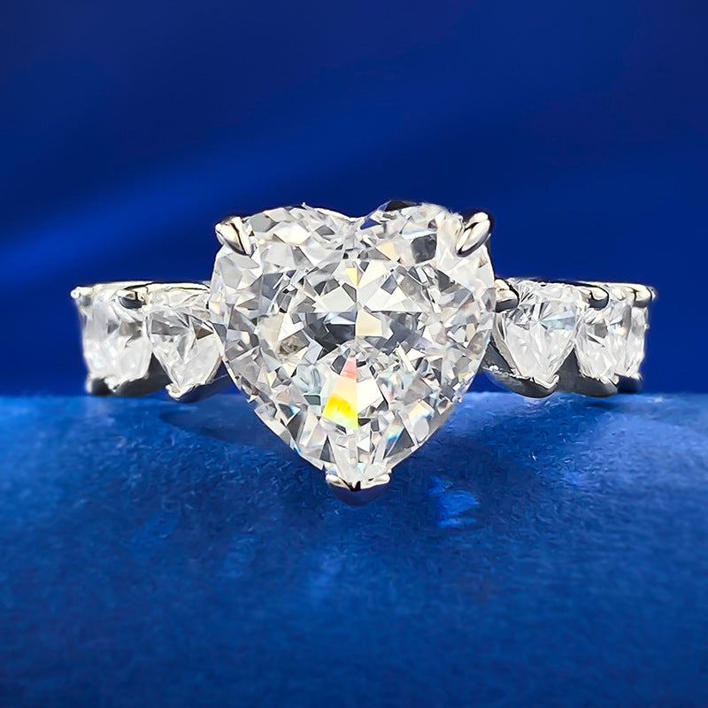 Urqanyu s925 silver heart-shaped 5 carat love row cubic zirconia diamond ring