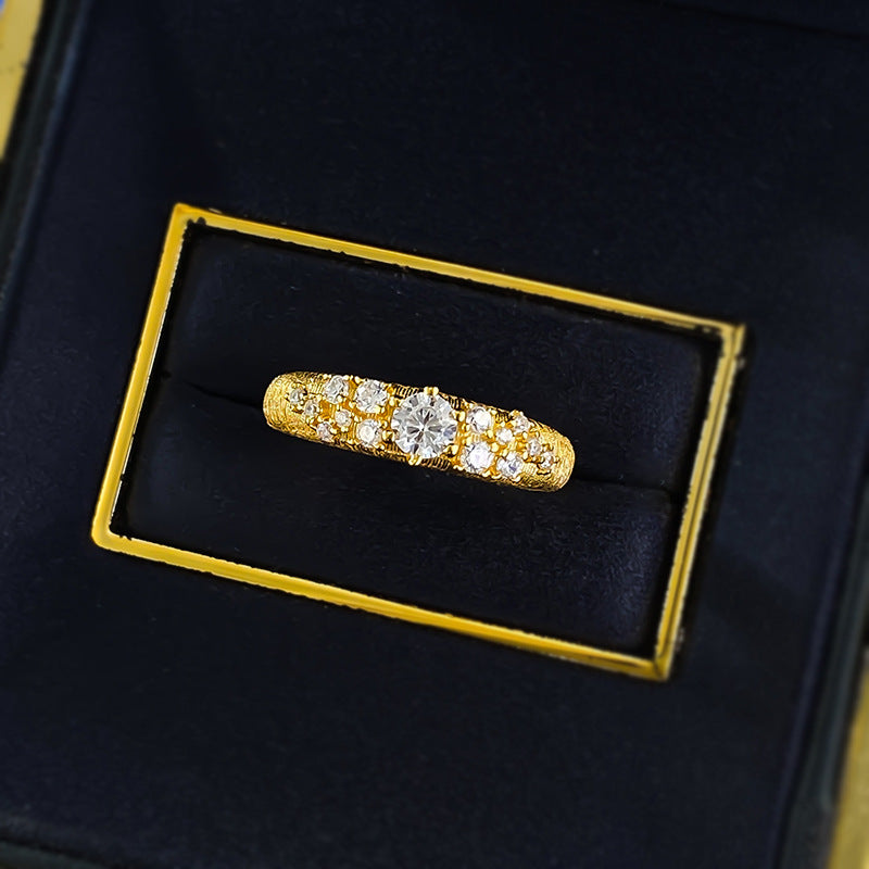 Urqanyu S925 silver gold-plated brushed sky full of stars exquisite simple style cubic zirconia ring