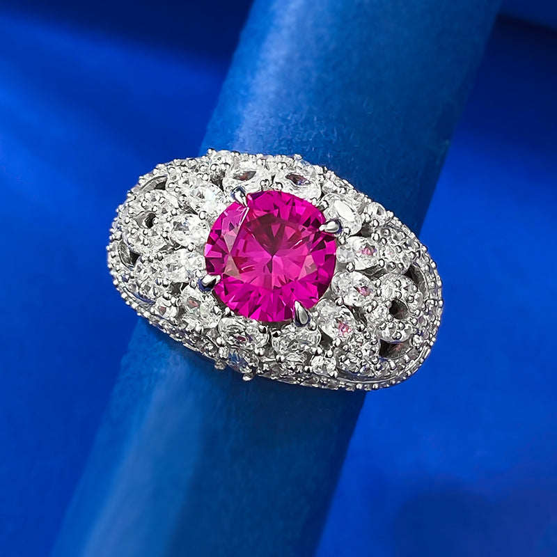 Urqanyu S925 silver fashion pink steel round diamond ring cubic zirconia ring 8.0mm