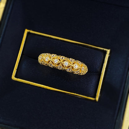 Urqanyu S925 silver gold-plated brushed retro pattern exquisite unique simple style cubic zirconia ring