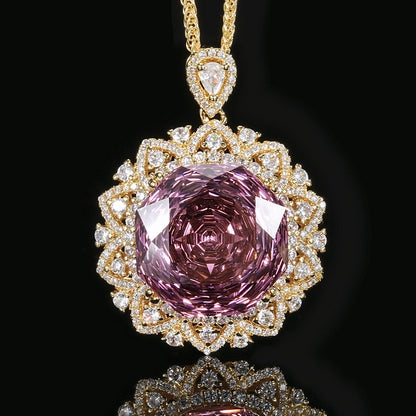 Urqanyu Copper-base gold-plated rose-cut elegant retro cubic zirconia pendant necklace