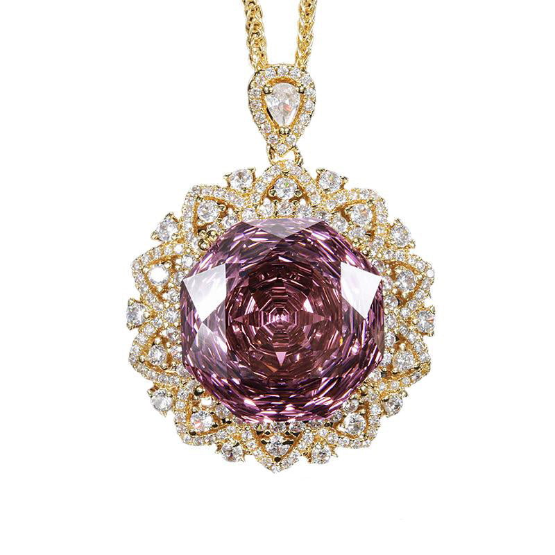 Urqanyu Copper-base gold-plated rose-cut elegant retro cubic zirconia pendant necklace