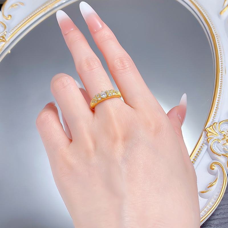 Urqanyu S925 silver gold-plated brushed sky full of stars exquisite simple style cubic zirconia ring