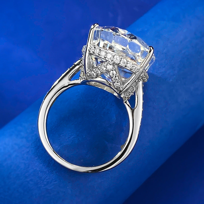 Urqanyu S925 silver large carat pigeon egg ice flower cut silver cubic zirconia ring 14*20