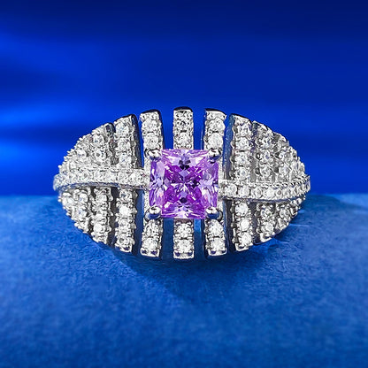 Urqanyu S925 silver fashion square purple diamond cubic zirconia ring 5*5