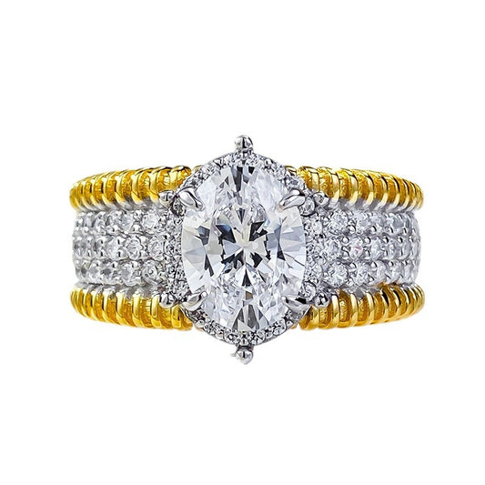 Urqanyu S925 silver oval gilded wealth-making high-end fashion cubic zirconia ring 6*8
