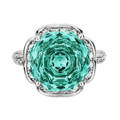 Urqanyu Copper Gold-plated Simulated Rose Cut Sea Blue Bud Textured Cubic Zirconia Ring 12mm
