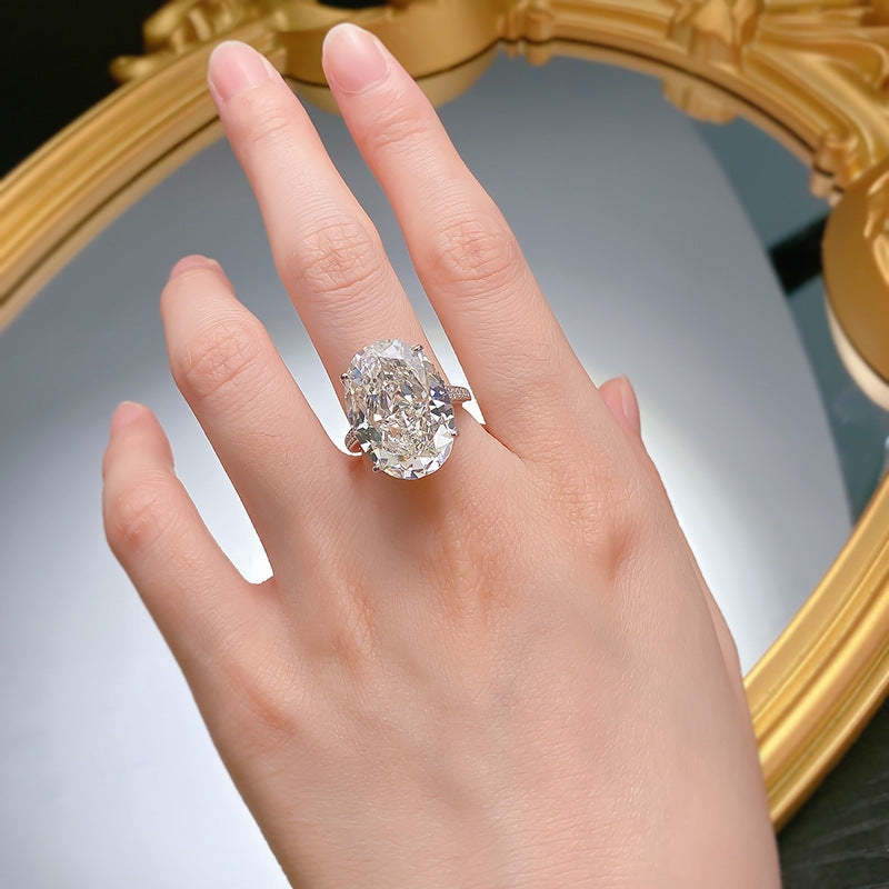 Urqanyu S925 silver large carat pigeon egg ice flower cut silver cubic zirconia ring 14*20