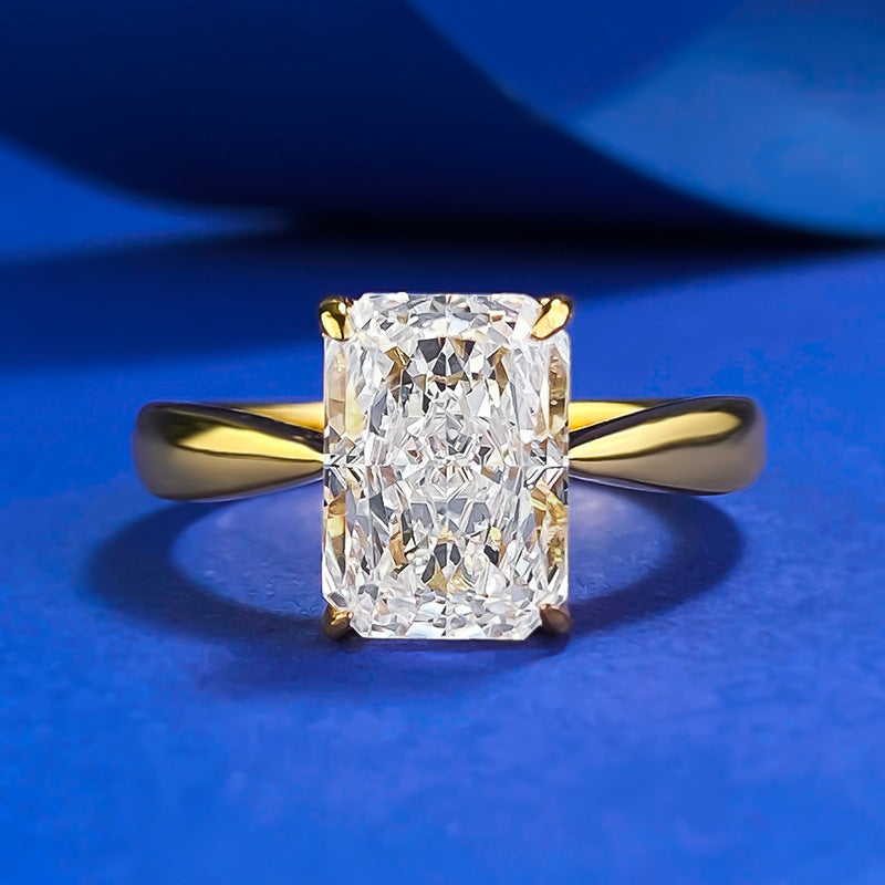 Urqanyu S925 silver ice flower cut rectangular cubic zirconia ring
