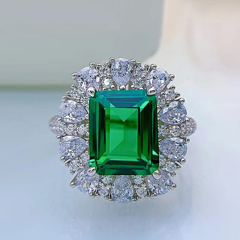Urqanyu 925 sterling silver luxury simulated emerald cut cubic zirconia ring 9*11