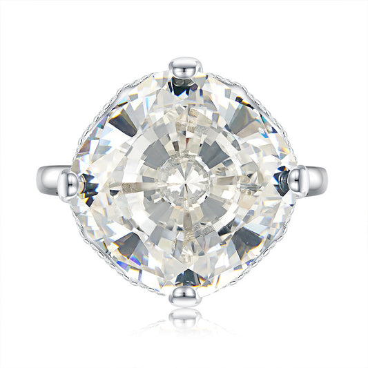 Urqanyu 925 silver luxury inlaid cubic zirconia large diamond ring 15mm
