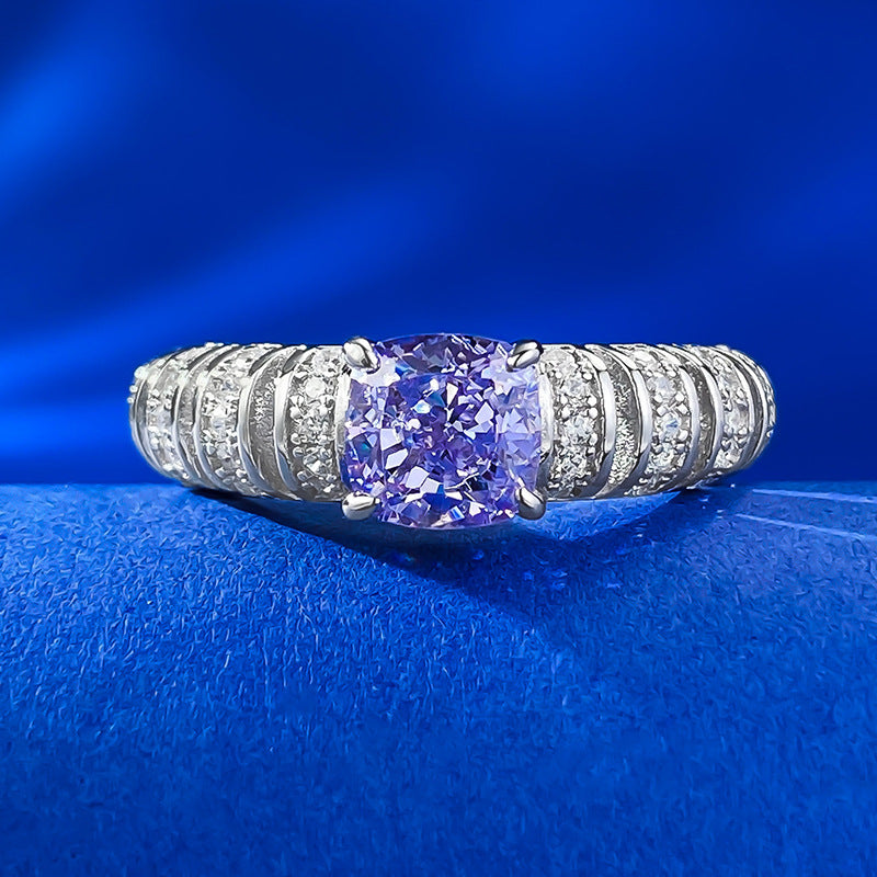 Urqanyu S925 silver inlaid purple cubic zirconia ring 6*6