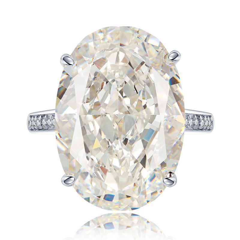 Urqanyu S925 silver large carat pigeon egg ice flower cut silver cubic zirconia ring 14*20