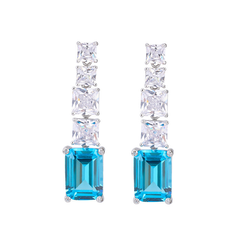 Urqanyu copper-based gold-plated fashion colored gemstone simulated aquamarine yellow diamond cubic zirconia pendant earrings 10mm