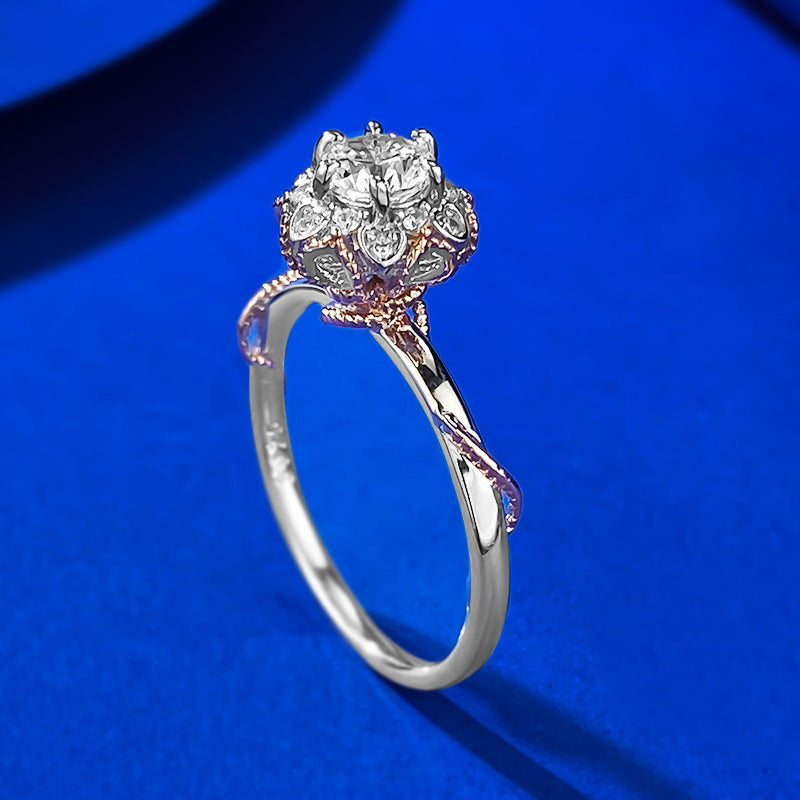 Urqanyu 925 silver 50-point simulated diamond bouquet cubic zirconia ring