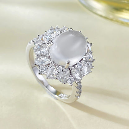 Urqanyu S925 silver French hollow water bubble jade cubic zirconia ring 8*10